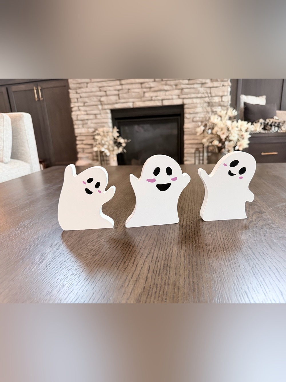 NWT White Ghost Tabletop Decor - Cute Halloween Party Decor - Set of 3 - Wooden